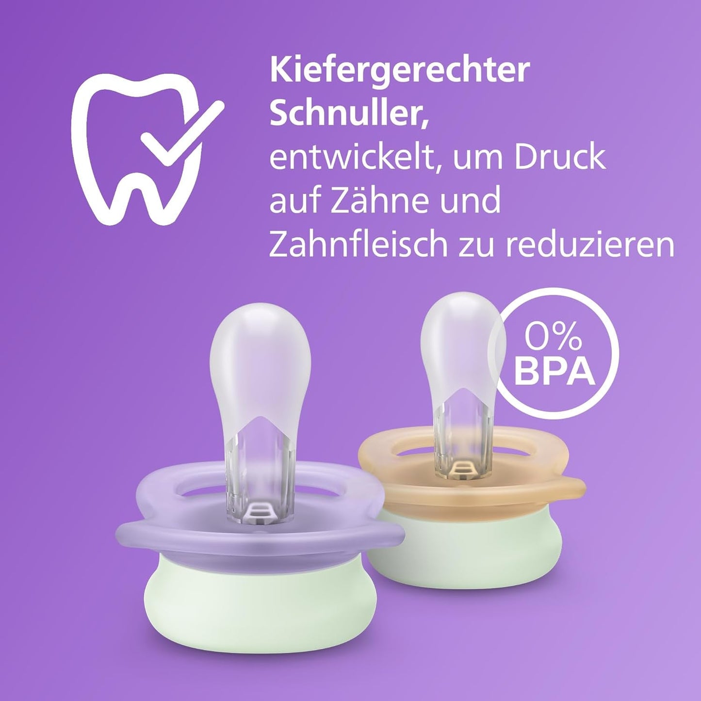 Philips AVENT Ciuccio Ultra Start Night, Ciuccio ortodontico per neonati, Si illumina al buio, Senza BPA, con contenitore per sterilizzazione, Confezione doppia, Luna, Stella, SCF075/07