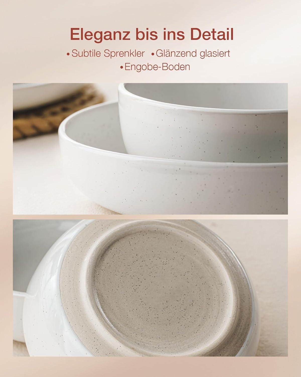 Set di stoviglie Milkyway, set di stoviglie da 18 pezzi, piatti piani in gres per 6 persone, piatti da dessert, ciotole per cereali, adatti al microonde e alla lavastoviglie, bianco