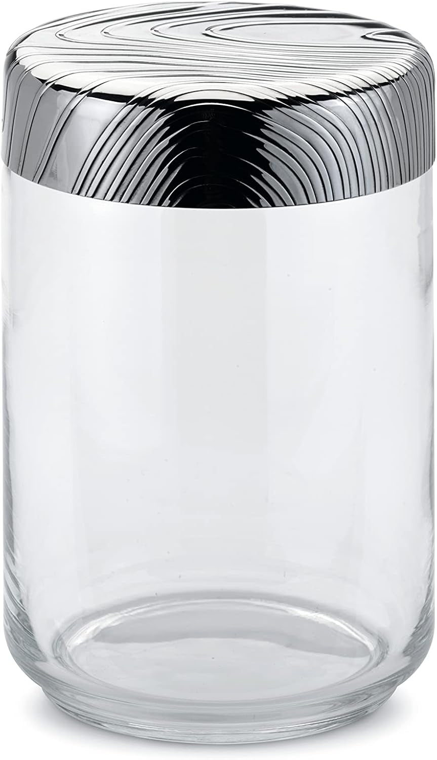 Alessi Veneer PU05/100 - Pentola da Cucina dal Design Ermetico Barattolo in Vetro con Coperchio in Acciaio Inossidabile 18/10 Decorazione in Rilievo Contenitori per Conservazione degli Alimenti Naty Shop Multicolor Taglia Unica