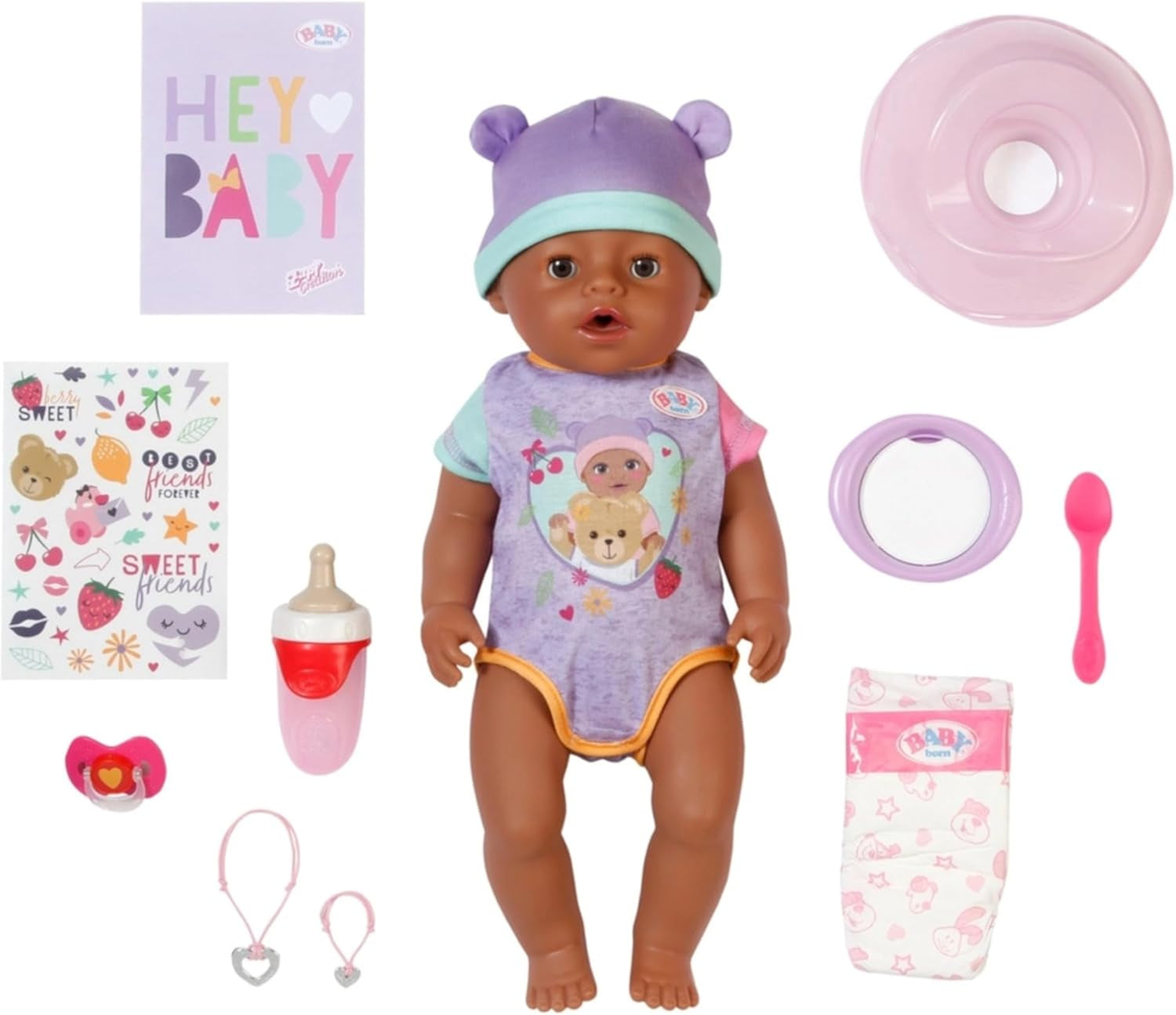 BABY Born Eva - bambola baby 43 cm - 10 funzioni inclusi accessori e materasso - Funziona completamente senza batterie - Adatto a bambini dai 3 anni in su