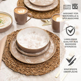 Moritz & Moritz MARIELLA Set di stoviglie in gres da 24 pezzi per 6 persone - Stoviglie moderne beige dal design giocoso, servizio da caffè di facile manutenzione con piatti, ciotole e tazze - Set combinato