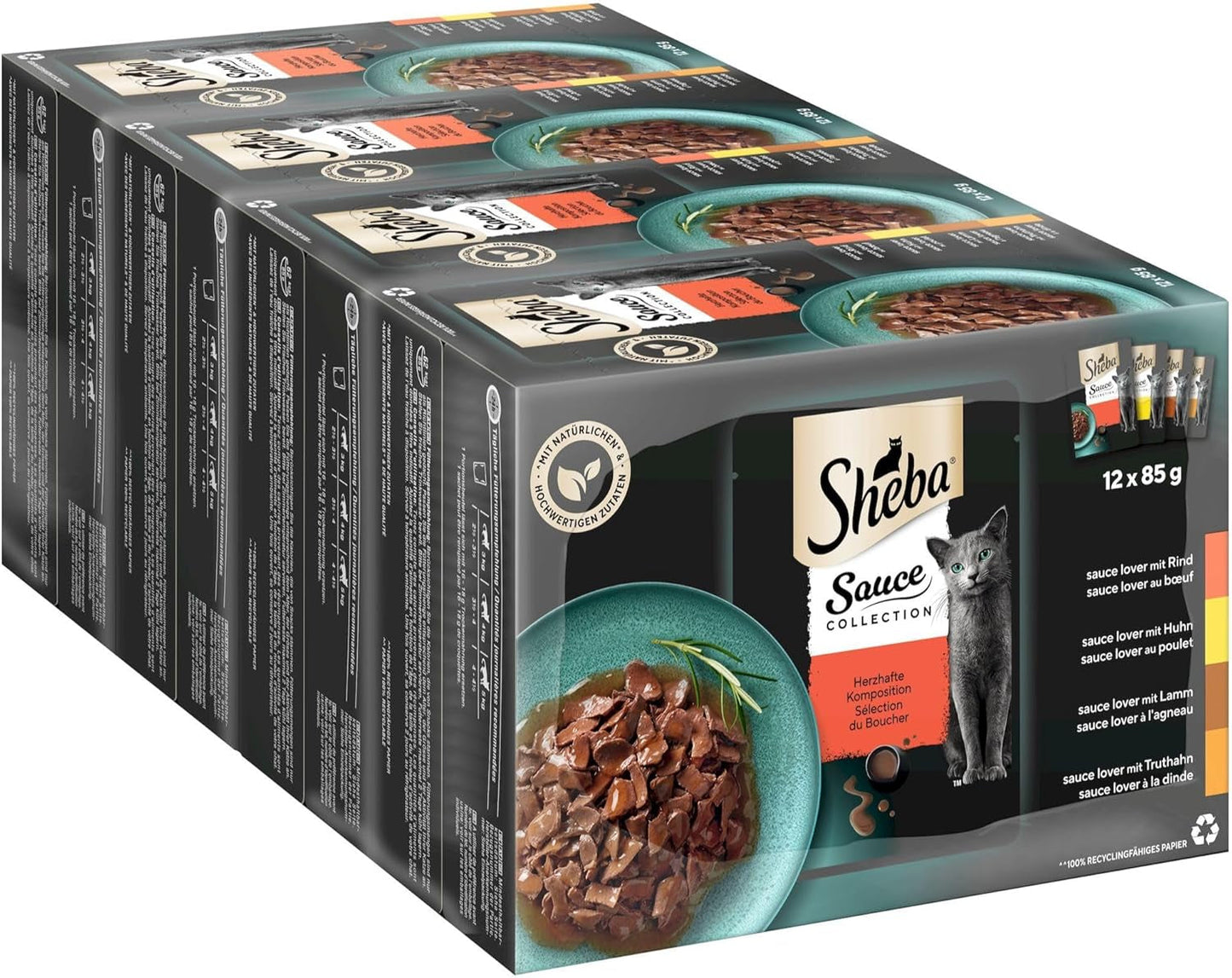 Sheba Sauce Collection Cibo umido per gatti, bustine porzionate, confezione multipla salata, 4x12x85g