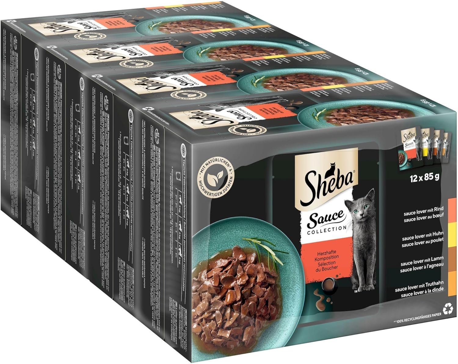 Sheba Sauce Collection Cibo umido per gatti, bustine porzionate, confezione multipla salata, 4x12x85g