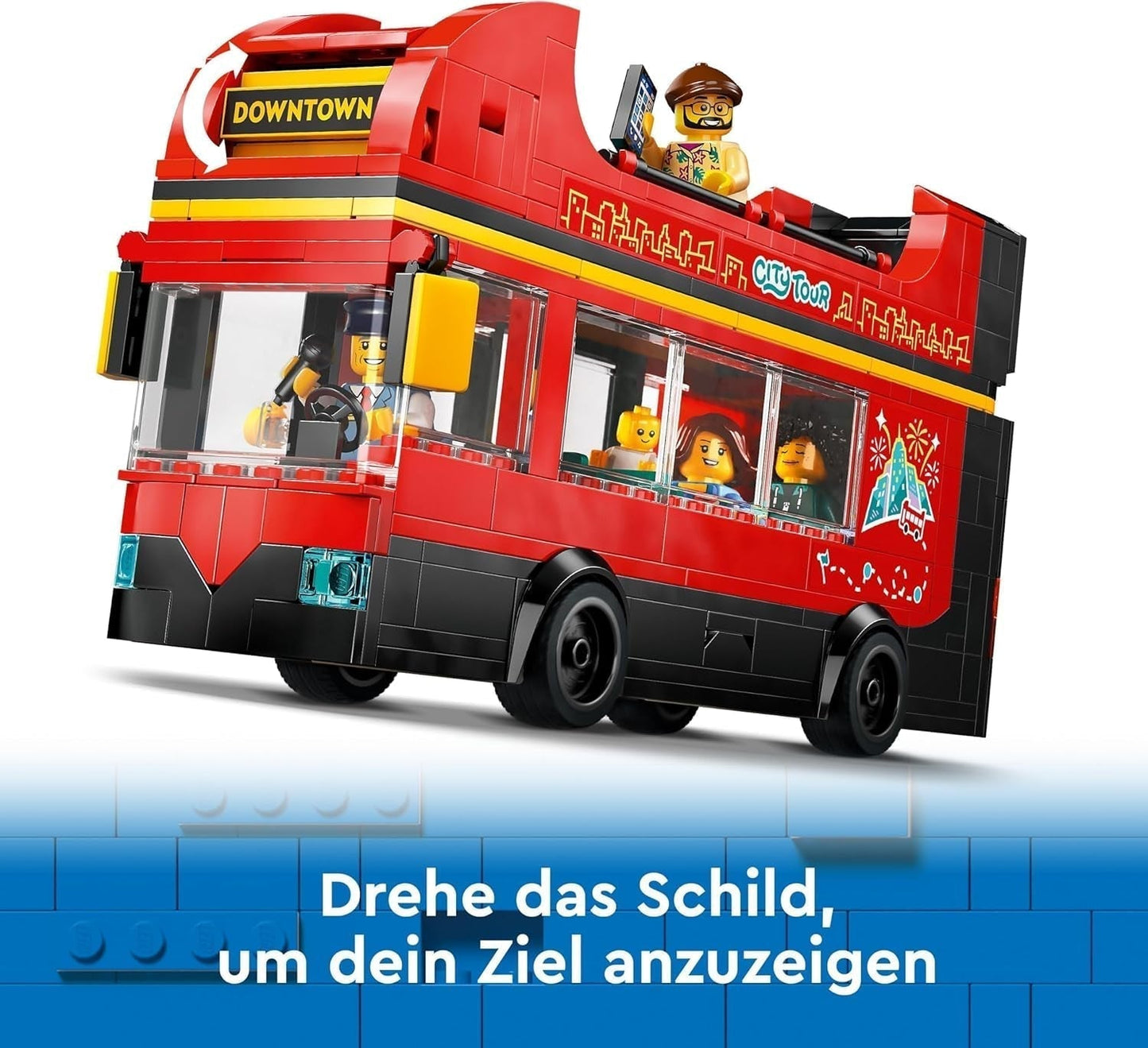 Autobus a due piani LEGO City, autobus giocattolo a due piani, set di veicoli per ragazze e ragazzi dai 7 anni, contiene 5 personaggi, incluso un bambino in carrozzina 60407 Set da costruzione Besuche den LEGO-Store