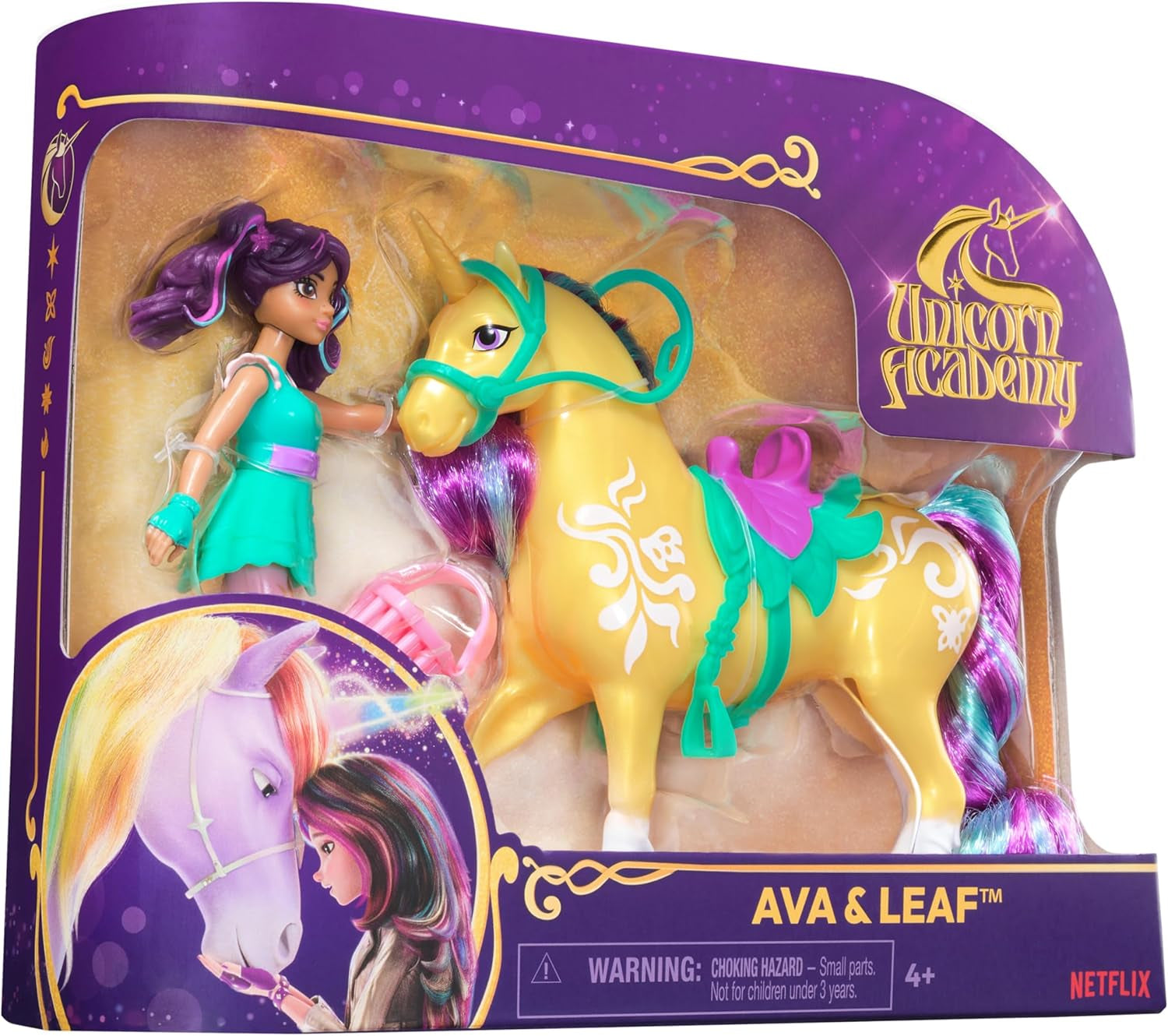 Unicorn Academy AVA e Unicorn Leaf Set - Personaggi originali alti circa 12 cm della popolare serie Netflix Con due accessori e spazzole per capelli Per giochi di ruolo fantasiosi, per bambini dai 4 anni in su Action figures Naty Shop