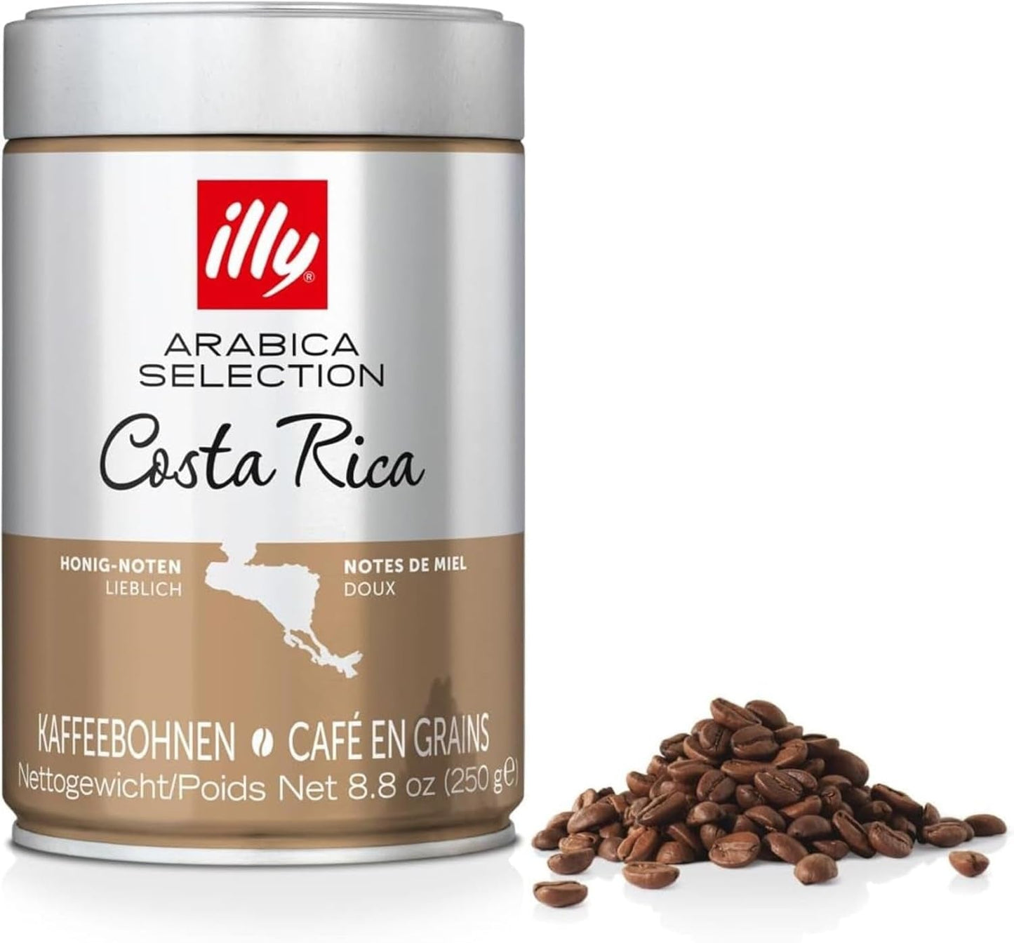 illy, Kaffeebohnen Arabica Selection Costa Rica, 100% Arabica con caramello, note di cioccolato e note di vaniglia, süßer Gesmack, 1 dose da 250 g
