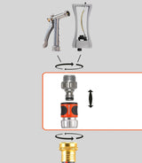Gardena 39042-M Kit di avviamento rapido in metallo per tubi da giardino, raccordi rapidi e accessori in pochi secondi, 4 pezzi inclusi adattatori a prova di perdite per spina e presa