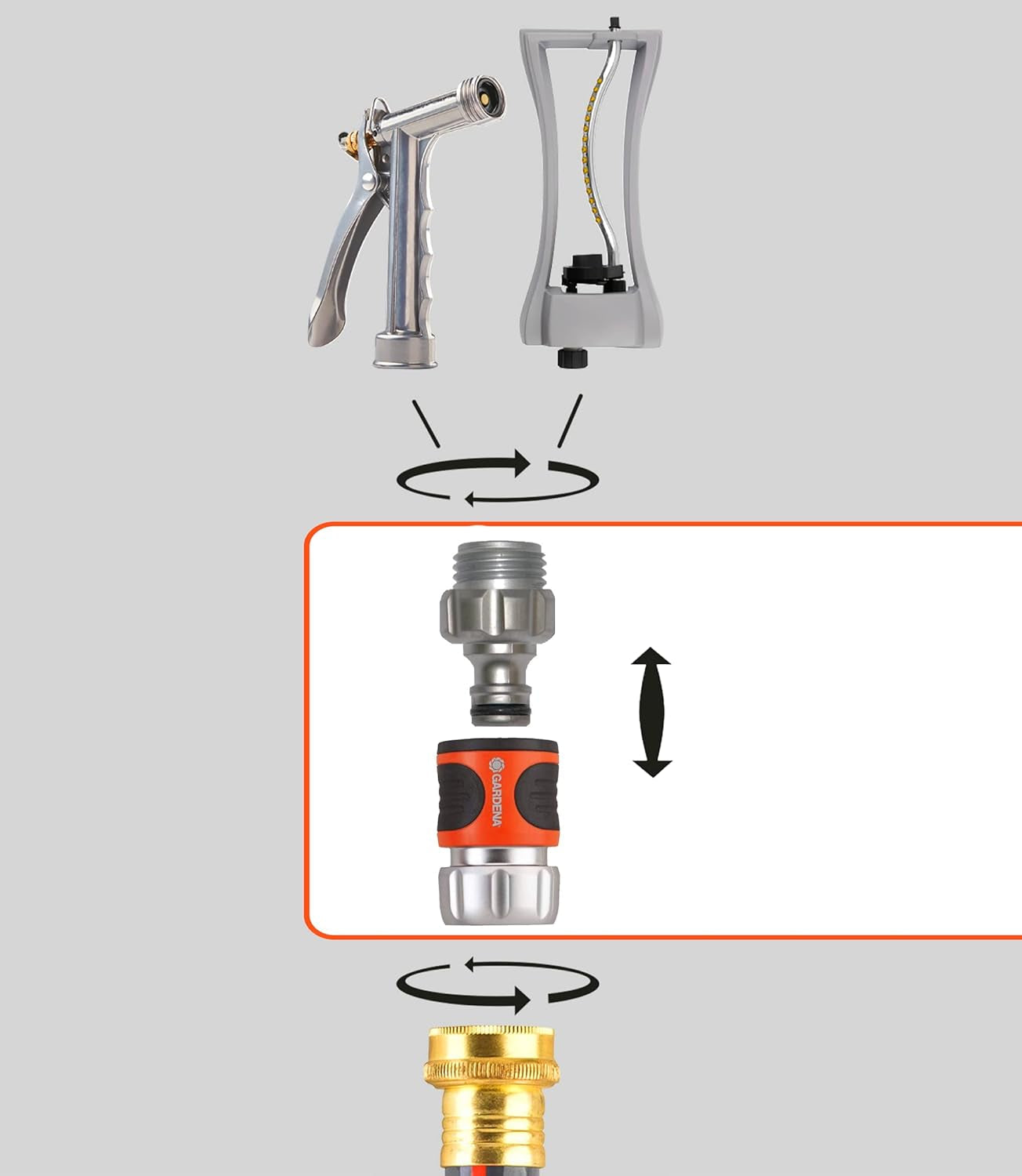 Gardena 39042-M Kit di avviamento rapido in metallo per tubi da giardino, raccordi rapidi e accessori in pochi secondi, 4 pezzi inclusi adattatori a prova di perdite per spina e presa