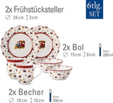Villeroy & Boch - Toy's Delight Set Colazione per 2, Design Locomotiva, 6 Pezzi, Colorato, Natale, Servizio Piatti con Piatti, Tazze e Scodelle per la Colazione, Stoviglie Natalizia, Porcellana Premium