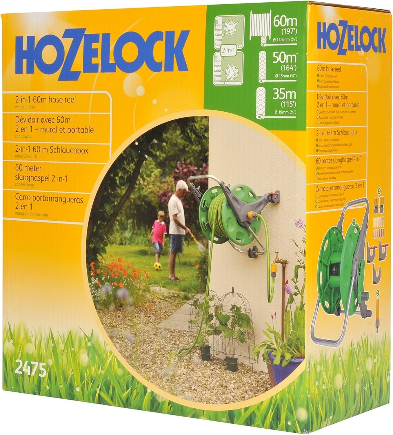 HOZELOCK - Avvolgitubo 2 in 1 (linea di supporto non inclusa) 60 m: indipendente o montato a parete, facile da trasportare ma robusto e durevole. Utilizzo flessibile in giardino [2475R0000]