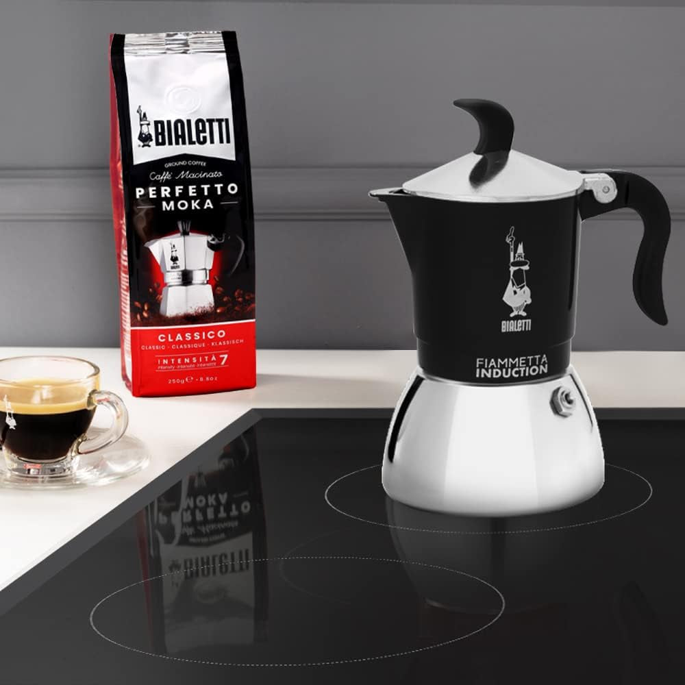 Macchina da caffè a induzione Bialetti Fiammetta, 2 tazze (100 ml), adatta a tutti i tipi di piani cottura, design elegante, nera