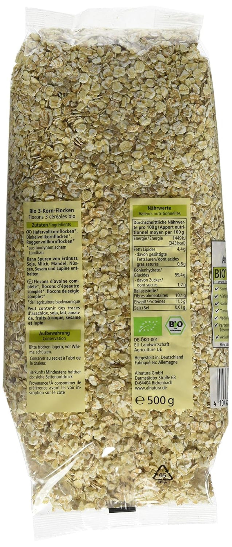 Flocken Bio 3-Korn, 500 G Cereali Naty Shop