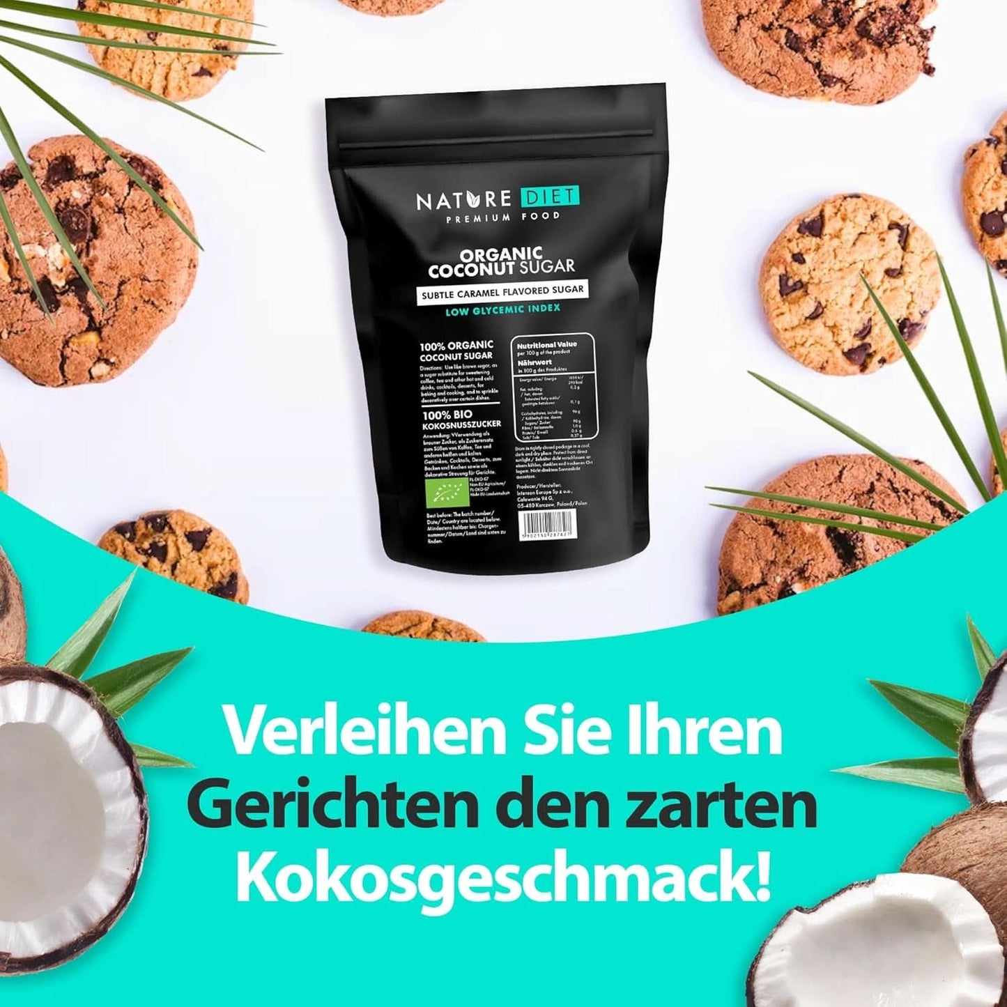 Zucchero di cocco biologico, gusto caramello, Dolcificanti da 1,5 Kg Naty Shop