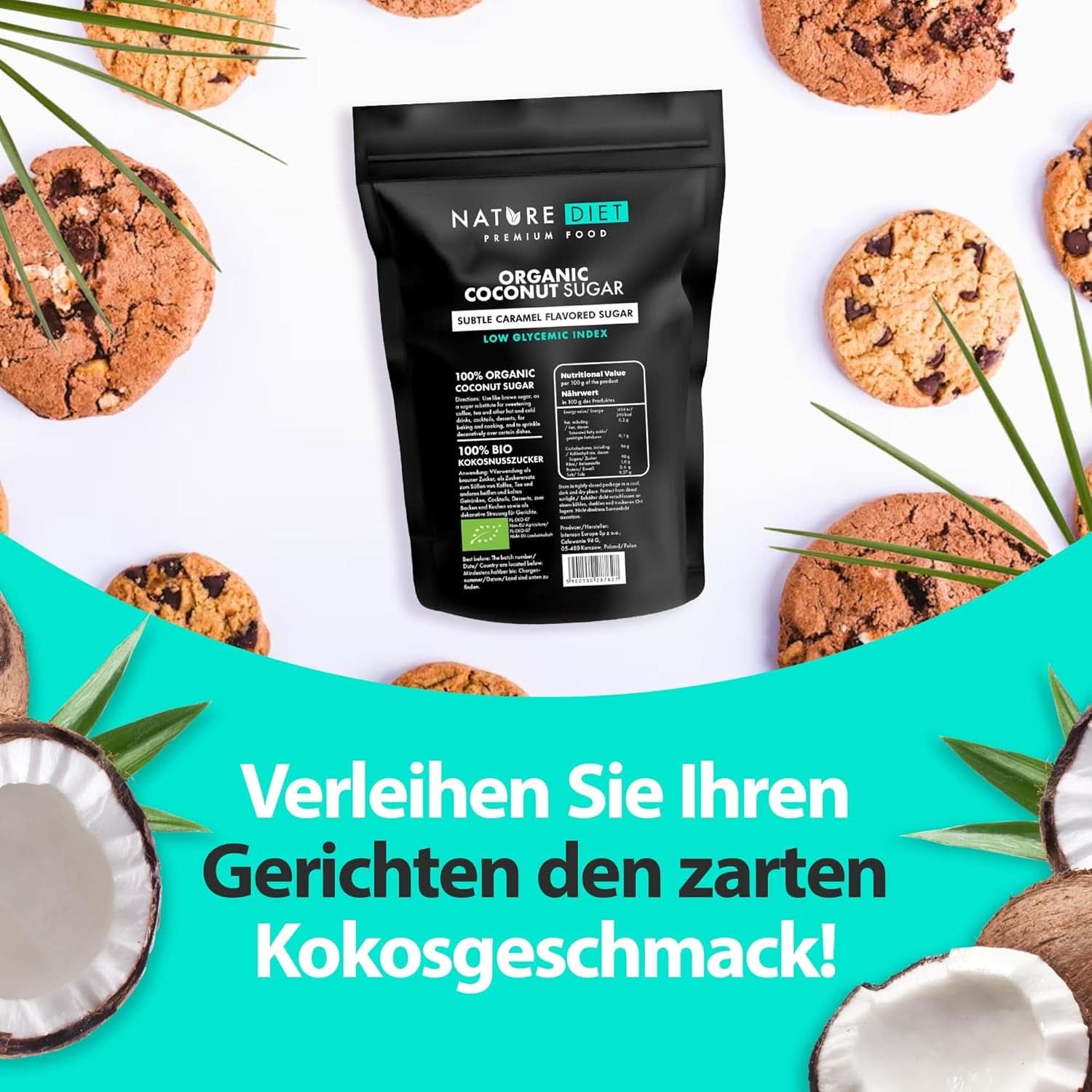 Zucchero di cocco biologico, gusto caramello, Dolcificanti da 1,5 Kg Naty Shop