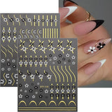 JMEOWIO Nagelsticker Herz Linien Blumen 9 Blatt Nail Art Sticker Selbstklebend Nagelaufkleber Bunte Dekoration Nageldesign Zubehör