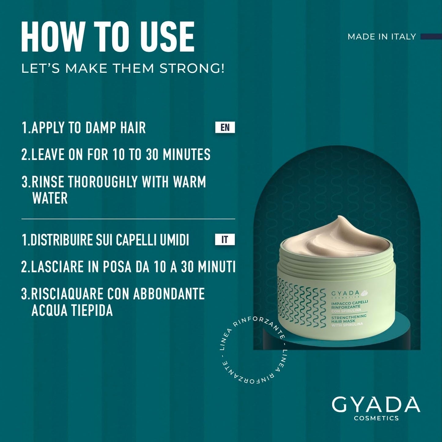 GYADA COSMETICS Spirulina Impacco Rinforzante per Capelli Nutriente Anticaduta Doppie Punte Funziona 250ml + Pettine in Legno di Faggio Ideale per Districare Tutti i Tipi di Capelli Naty Shop Maschera per Capelli