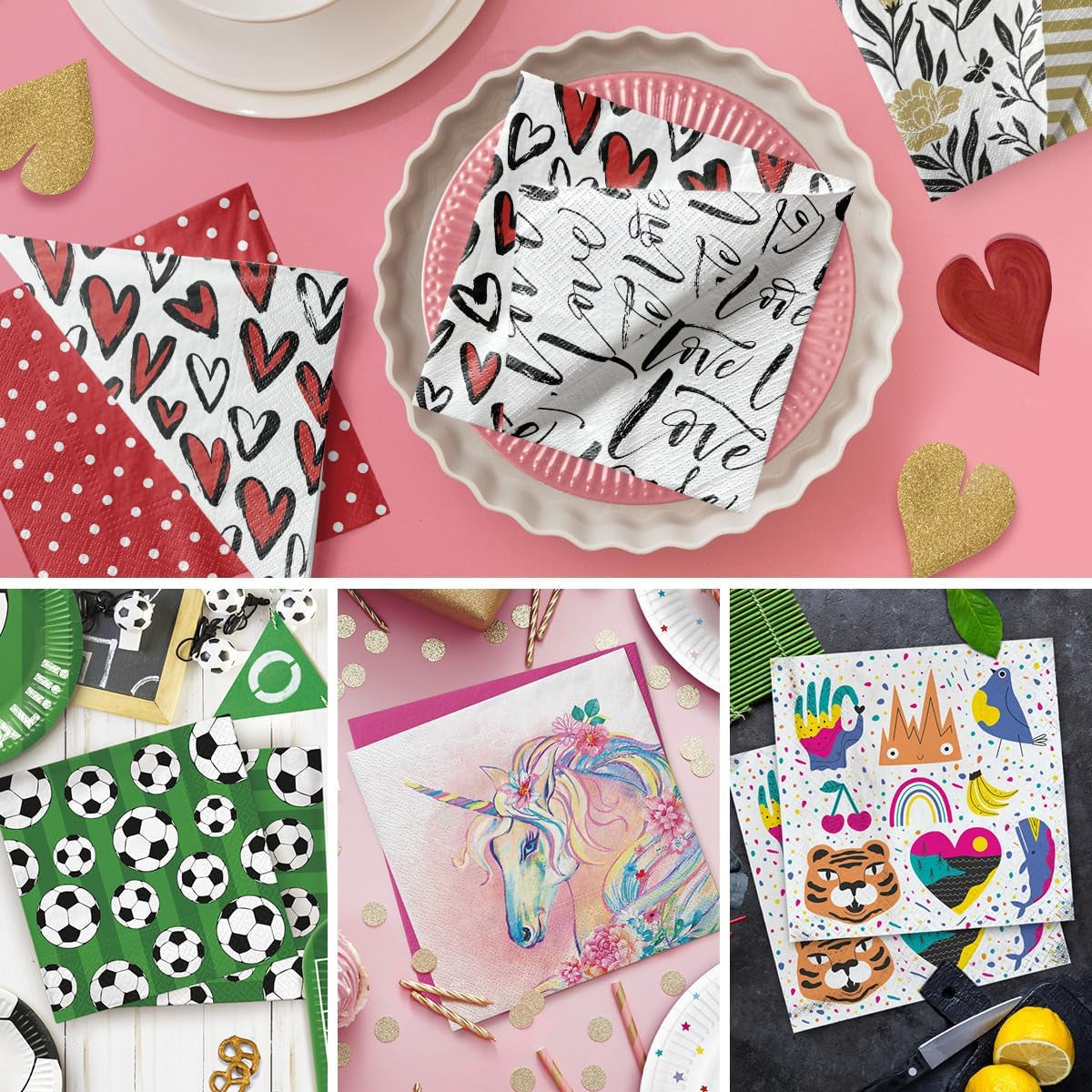 PAW - Tovaglioli 3 Veli (33 X 33 Cm) I 20 Pezzi I Perfetti per Feste, Compleanni, Festività I Decorazioni da Tavola per Feste per Bambini - Tovaglioli di Carta con Motivi Colorati - Gelato I Gelato