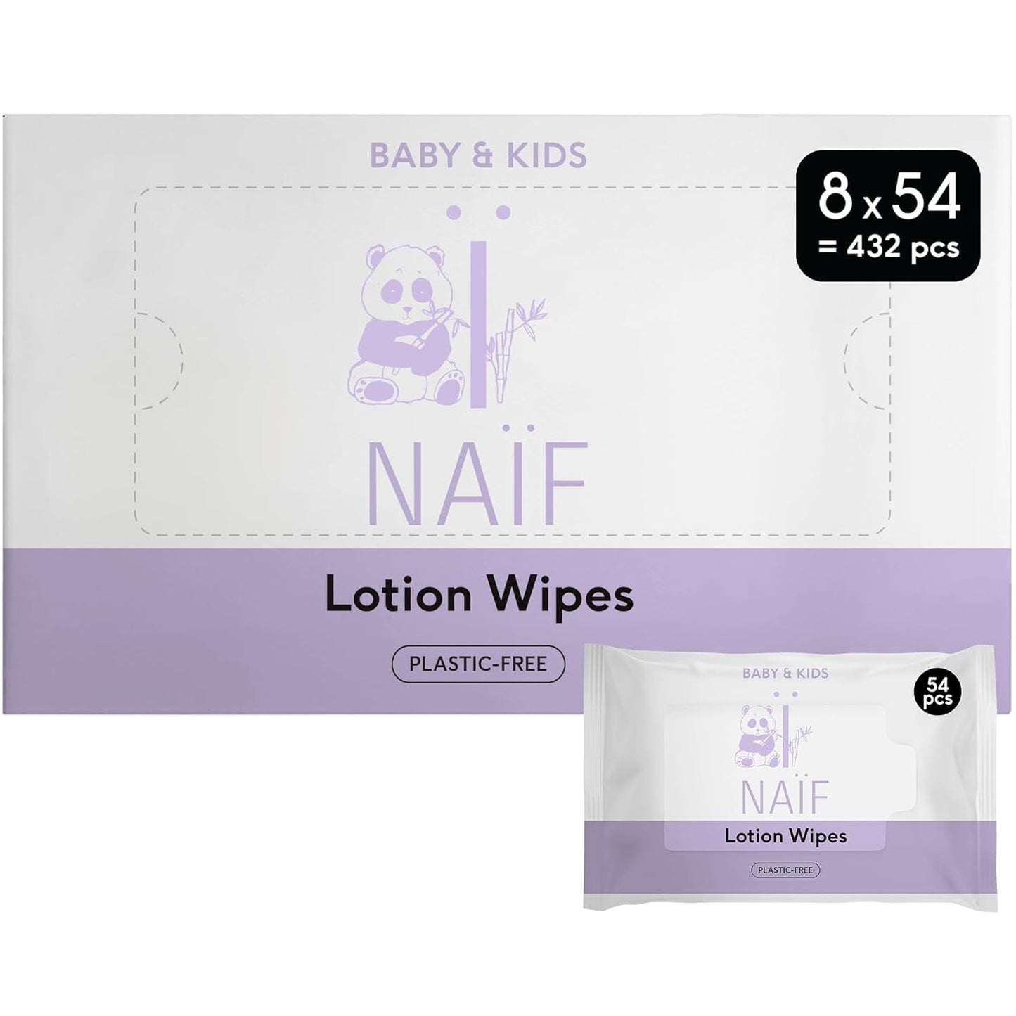 Naïf - Salviette umidificate con lozione senza plastica - 1296 pezzi (24 confezioni da 54 salviette) - per neonati e bambini - Culetto, corpo e viso del neonato - con Aloe Vera e Bambù - 0% Fragranza e Alcol
