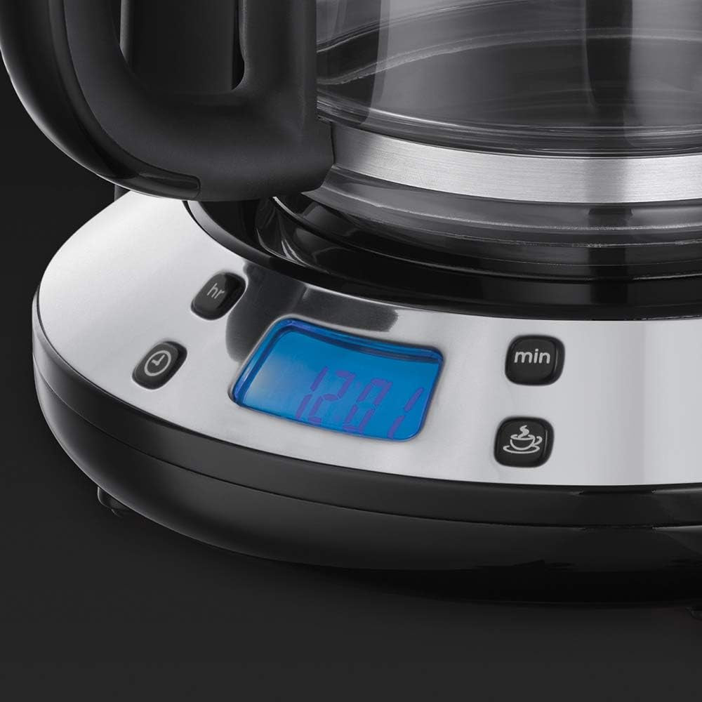 Caffettiera Russell Hobbs [Timer digitale, soffione doccia per estrazione e aroma ottimali] Colors+ Creme (da 1 a 10 tazze, caraffa in vetro da 1,25 litri, piastra riscaldante, 1100 W) Caffettiera con filtro 24033-56