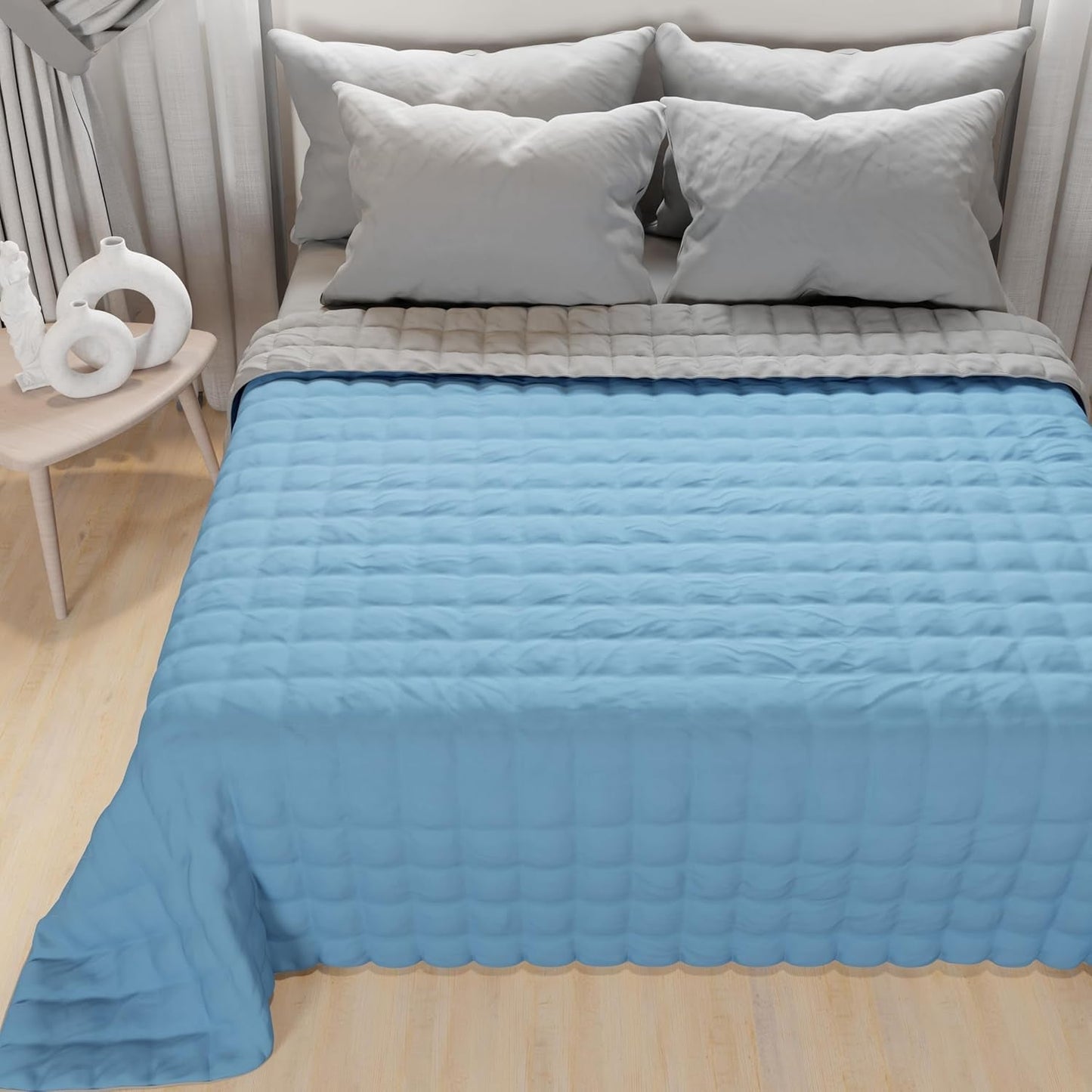 PETTI Artigiani Italiani - Copriletto singolo, copriletto double face, copriletto primaverile, blu notte, bianco, 100% Made in Italy