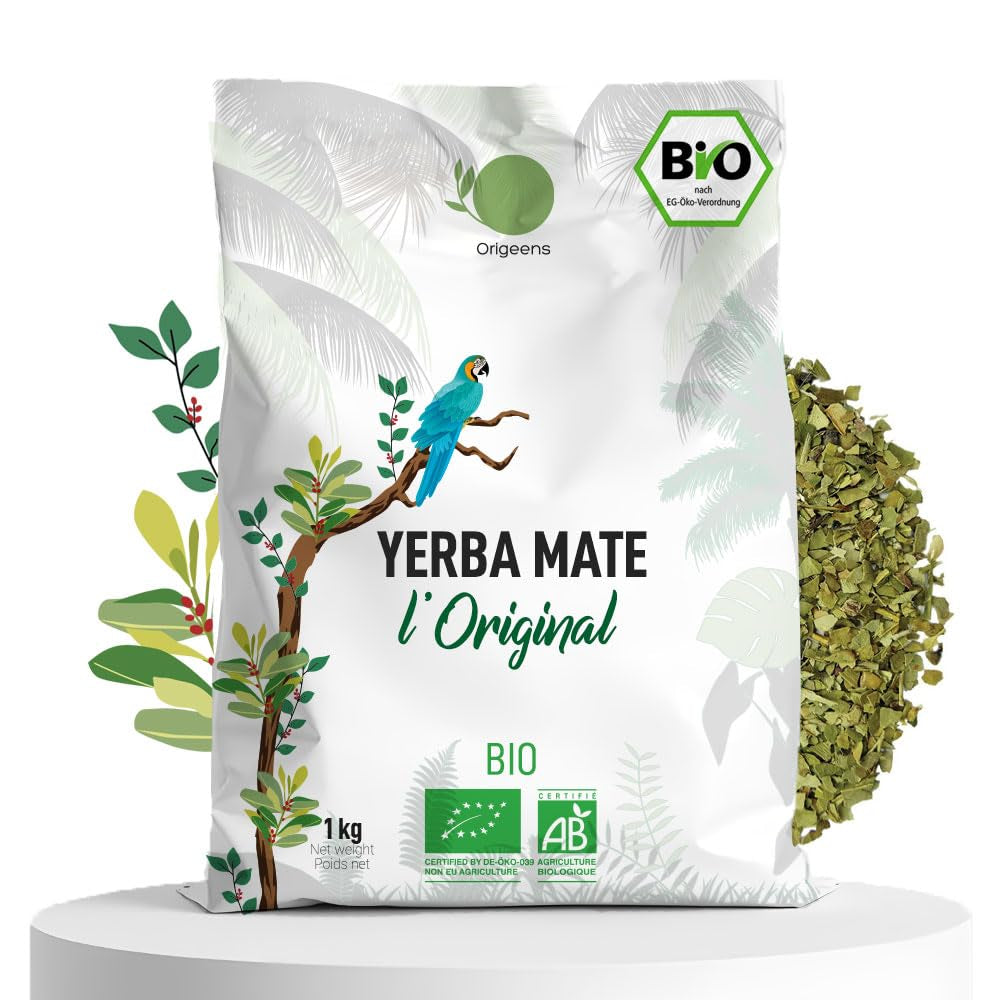 ORIGEENS BIO YERBA MATE TEA 1 KG - L'Originale I Non tostato, foglie, senza gambi, polvere e briciole I Bevanda energizzante e disintossicante