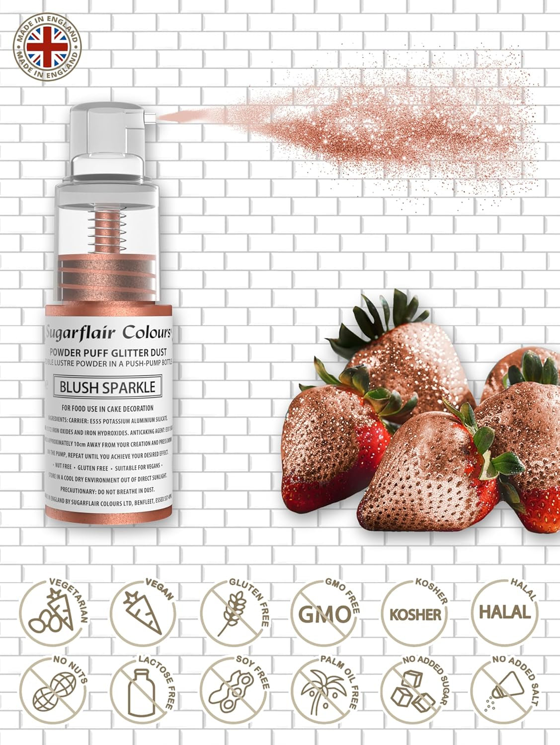 Sugarflair Pump Powder Spray, Glitter, Blush, Glitter - colorante alimentare per torte, spray non aerosol per torte, muffin e altro - 10 g