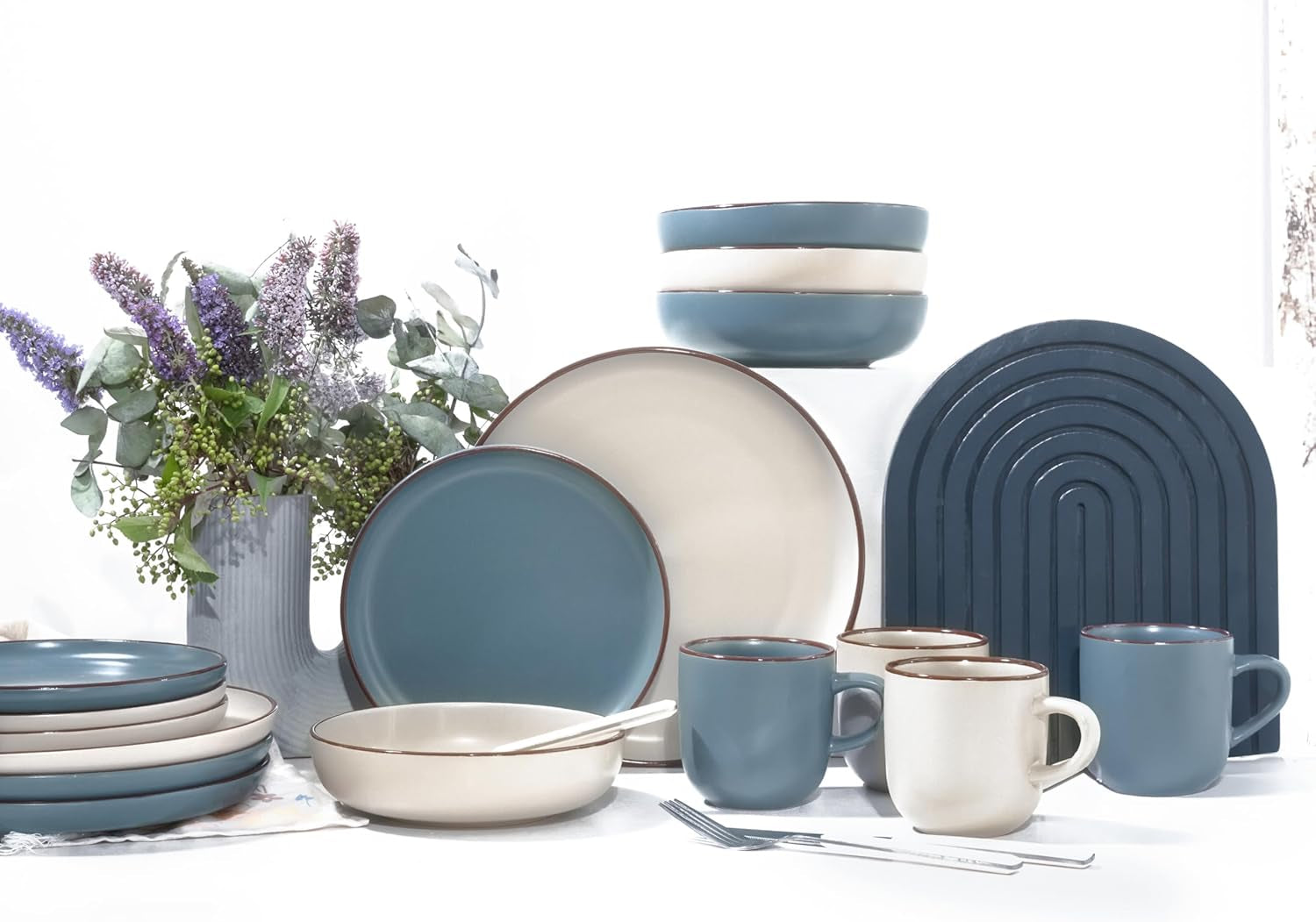CreaTable, 21016, serie Modern Scandic Blue-Grey, set di stoviglie da 16 pezzi, servizio combinato in porcellana, lavabile in lavastoviglie e adatto al microonde, produzione di qualità