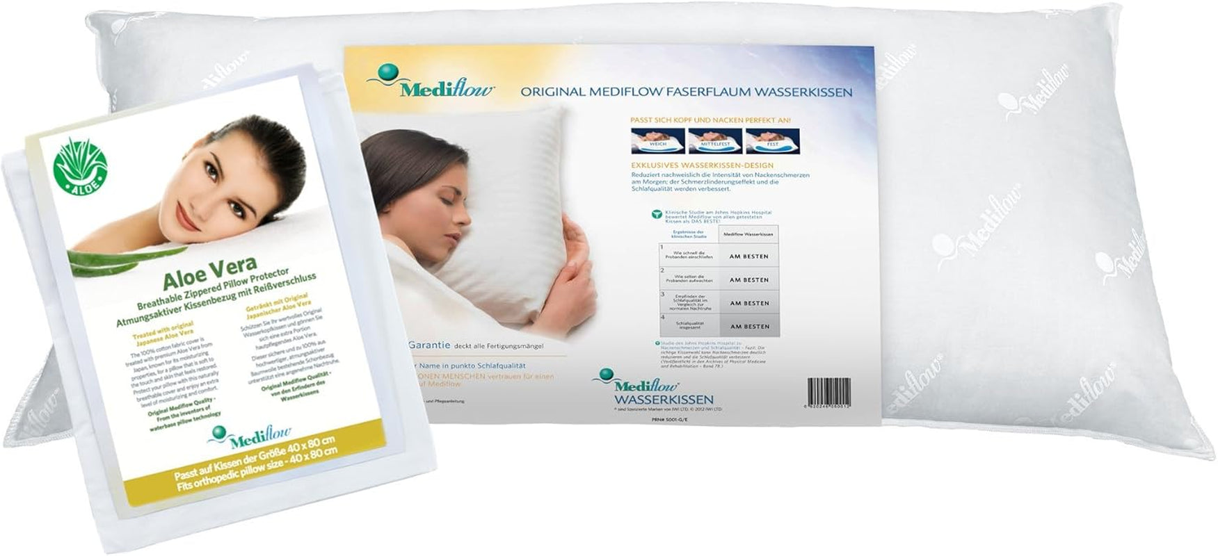 Mediflow 5223 Aloe Vera Action Water Pillow Cuscino ortopedico di supporto per colonna vertebrale cervicale 40X80 cm Bianco 1 pezzo (1 confezione) Naty Shop Cuscini standard Titolo predefinito
