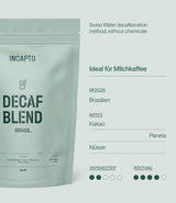 Incapto Ganze Entkofeinierte Kaffeebohnen | Ohne Chemikalien | Mischung aus 100% Arabica-Kaffee aus Brasilien | Ungemahlen Espresso Bohnen | Caffè svizzero decaffeinato all'acqua, confezione da 500 g