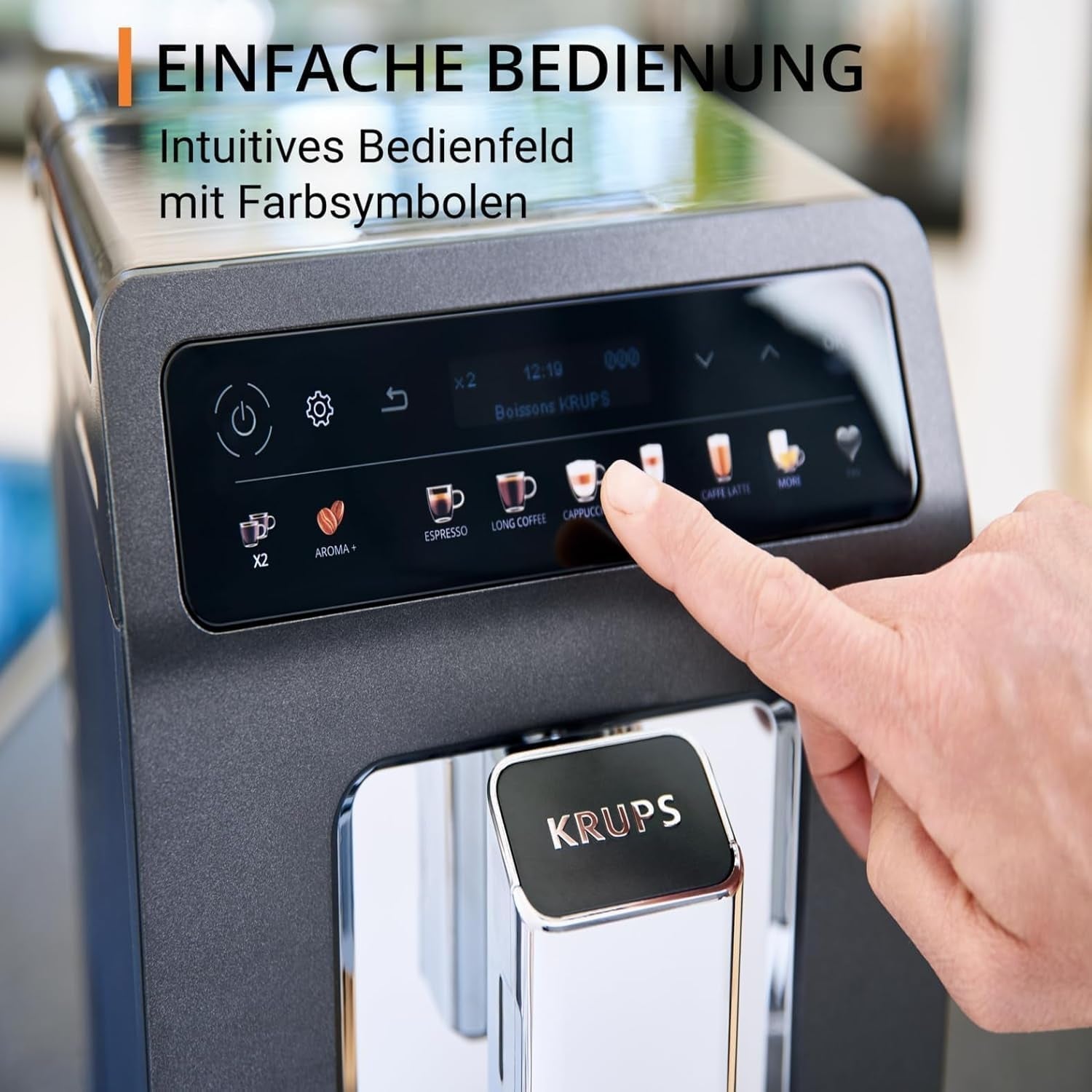 KRUPS Evidence One macchina per caffè espresso automatica con tubo per il latte, cappuccino one-touch, 12 bevande speciali, funzione 2 tazze, display a colori, macchina per caffè espresso, certificato TÜV, nero, EA895N10