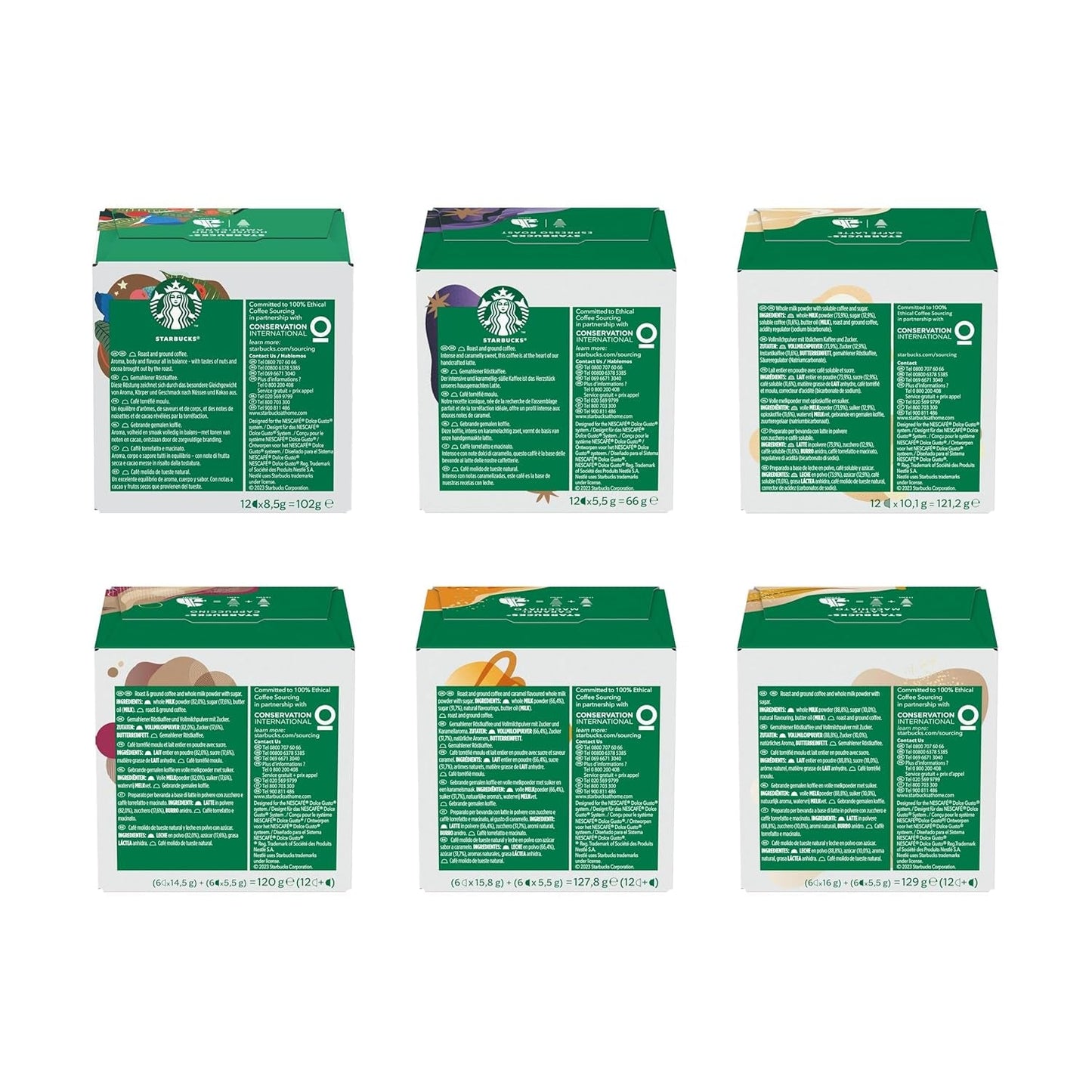 STARBUCKS Probierset, Mixed Cup Variety Pack di Nescafé Dolce Gusto Kaffeekapseln 6 x 12 (72 Kapseln) - Exklusiv bei Amazon