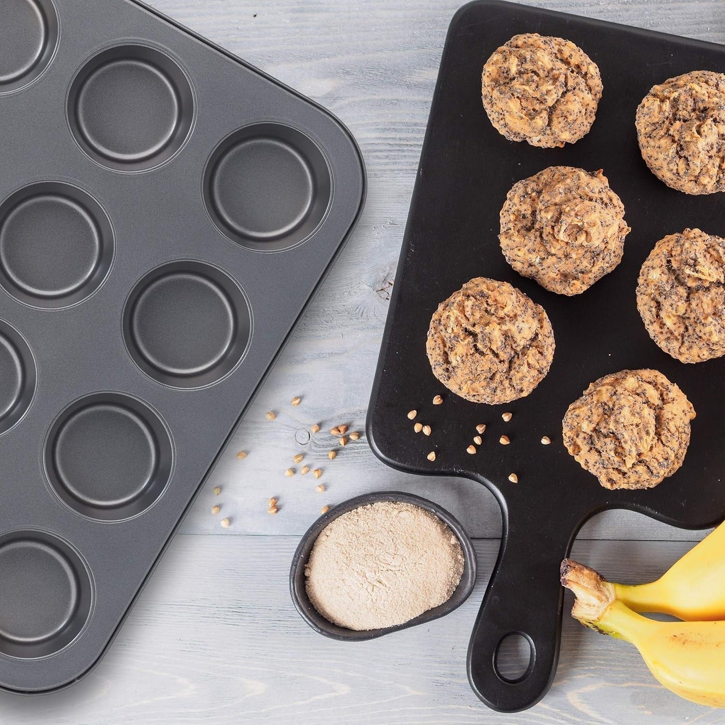 Relaxdays Muffinform, Set 2Er, 12Er Muffinbleche, Antihaftbeschichte, Carbonstahl, Muffins & Cupcakes, Ø 6,5 Cm, Grano, 10030825 Stampi e vassoi per cuocere al forno Naty Shop