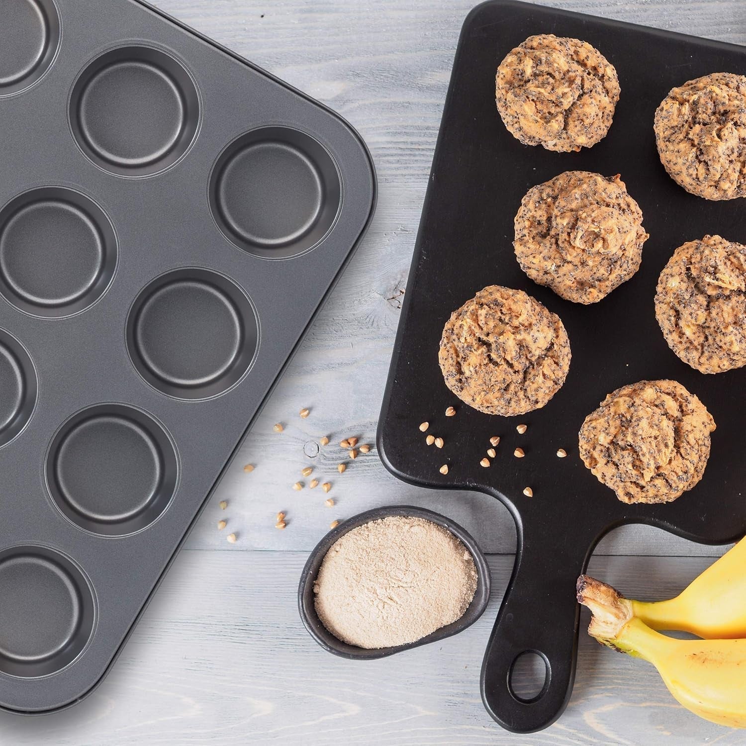 Relaxdays Muffinform, Set 2Er, 12Er Muffinbleche, Antihaftbeschichte, Carbonstahl, Muffins & Cupcakes, Ø 6,5 Cm, Grano, 10030825 Stampi e vassoi per cuocere al forno Naty Shop