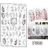 JMEOWIO Nagelsticker Blumen 10 Blatt Nagelaufkleber Selbstklebend Black White Blossom Nail Art Sticker Dekoration Nageldesign Zubehör