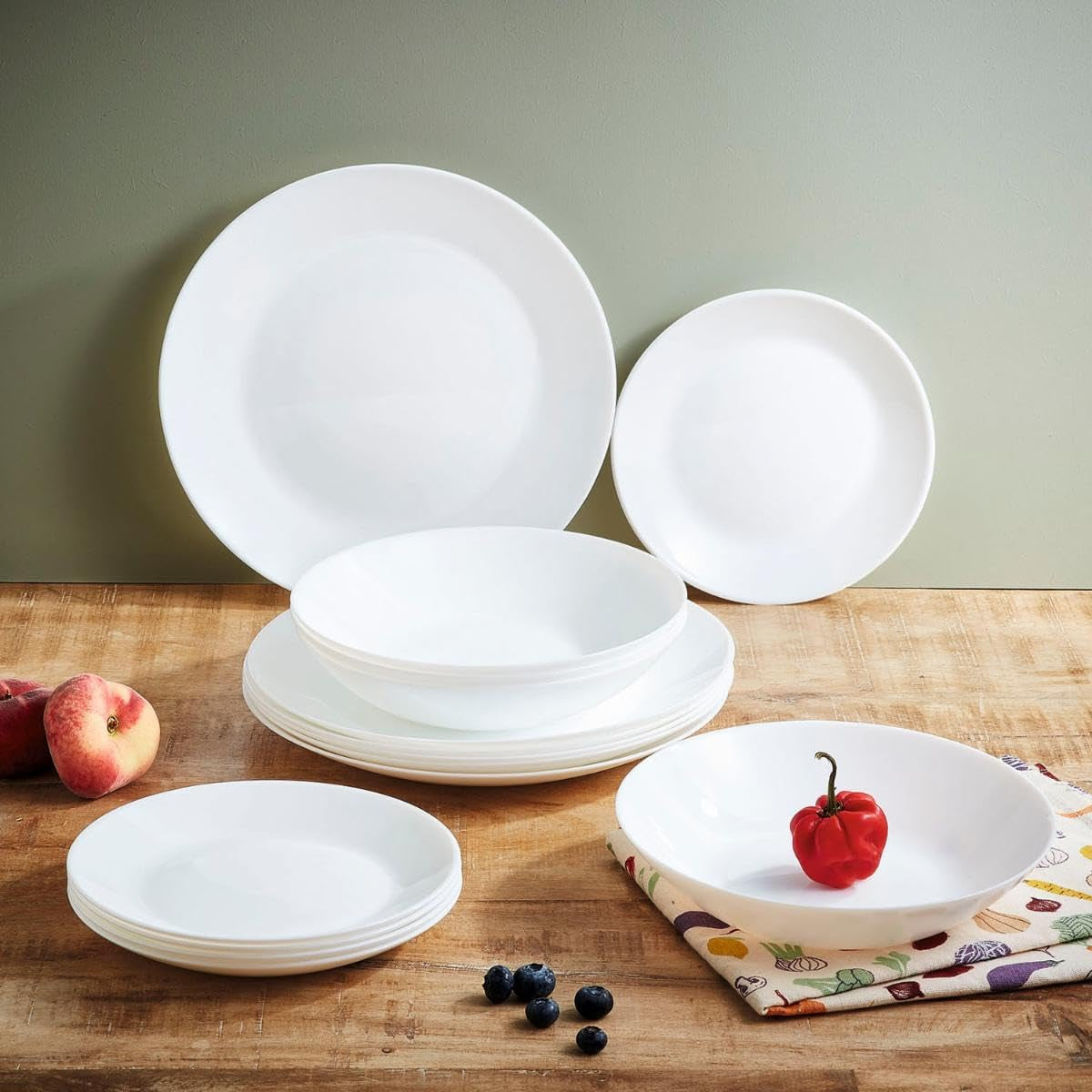 Servizio Piatti Bianco per 6, 24 Pezzi, 6 Piatti Piani, 6 Piatti Piani, 6 Piatti Dessert e 6 Tazze, Multicolore, 24 Pezzi