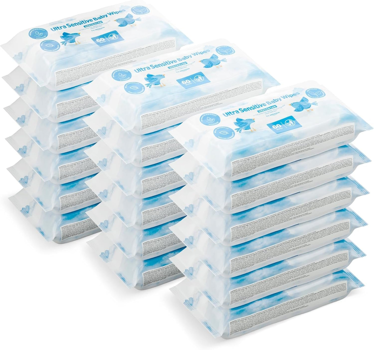 Salviette per neonati Amazon Ultra Sensitive, 1080 salviette, senza profumazione, confezione da 18 salviette da 60 (precedentemente marchio Amazon, prodotto identico)
