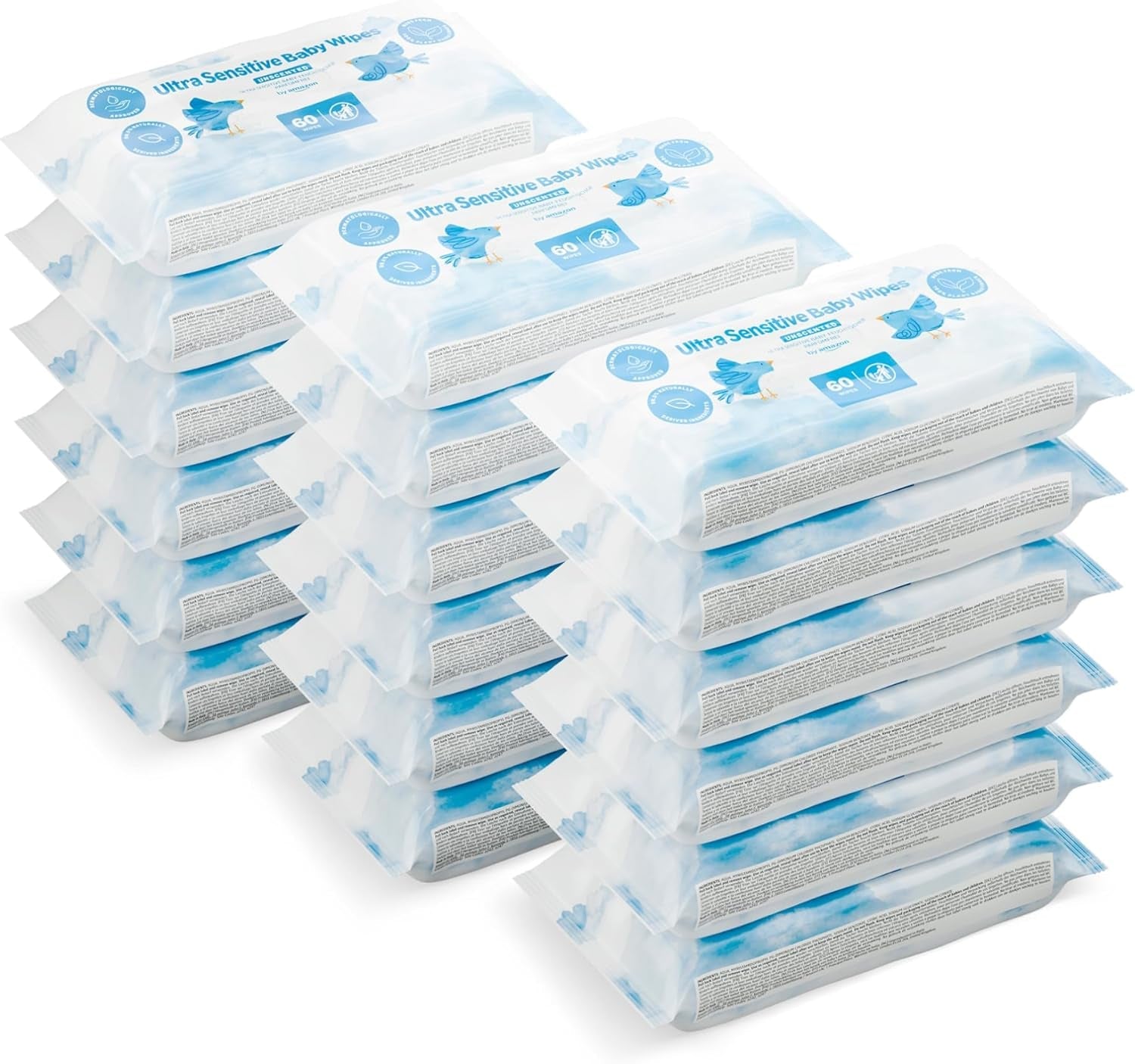Salviette per neonati Amazon Ultra Sensitive, 1080 salviette, senza profumazione, confezione da 18 salviette da 60 (precedentemente marchio Amazon, prodotto identico)