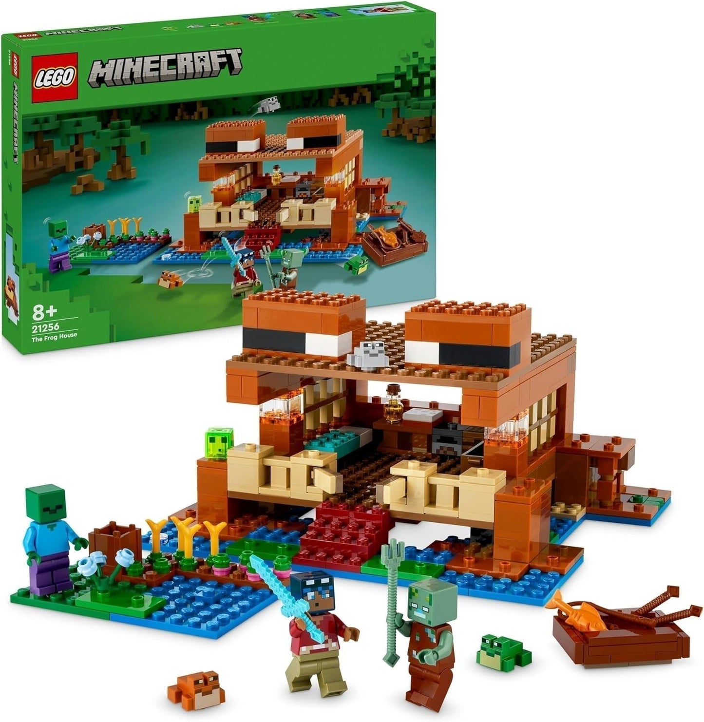 LEGO Minecraft La casa delle rane, casa giocattolo con personaggi tra cui zombie, melma e uomo che sta annegando, più accessori come barca giocattolo e banco da lavoro, regalo per ragazzi e ragazze a partire da 8 anni 21256 Set da costruzione Besuche den LEGO-Store Single
