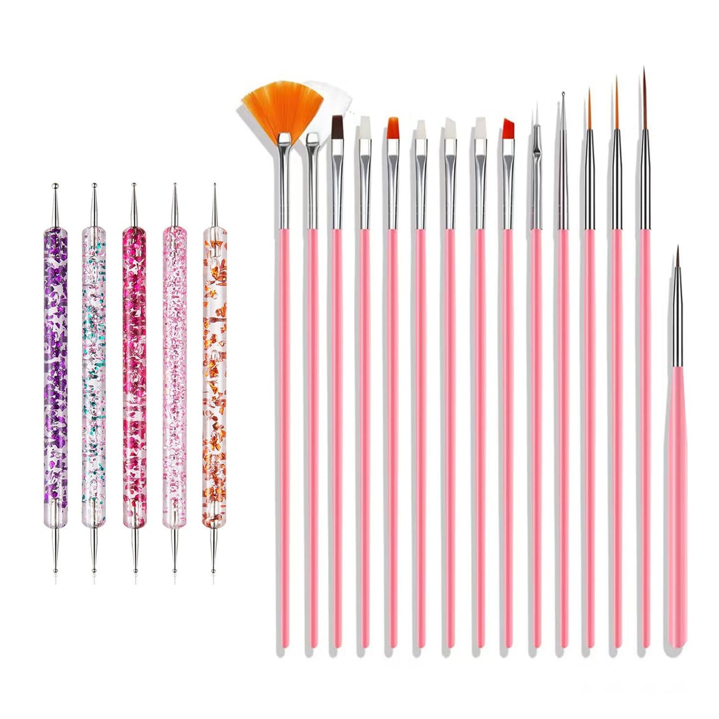 Set di spilli per nail art, 20 pezzi Nageldesign Malerei Pinsel, Pinsel professionali per nail art, Pinsel per nail art, rosa