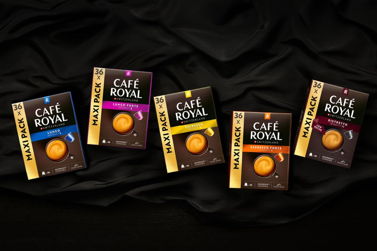 Café Royal Espresso Decaffeinato – Capsule di caffè compatibili Nespresso®, 100% Arabica, Intensità 6/12, Rainforest Alliance, decaffeinato, 36 capsule