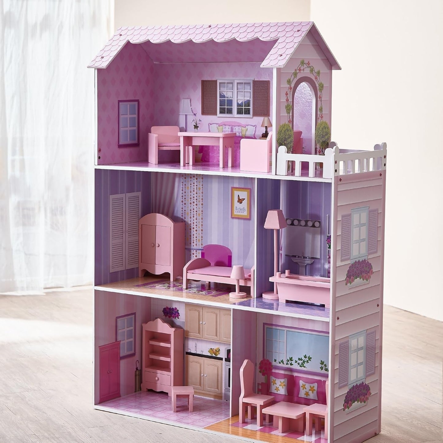 Casa delle bambole gigante Small World di Olivia, grande casa delle bambole in legno con mobili e accessori, casa delle bambole a 3 piani per bambini, casa delle bambole per bambole da 12 pollici, 3 anni + Naty Shop Dollhouses