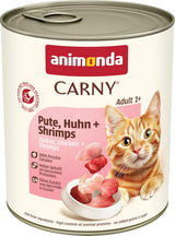 Animonda Carny cibo umido per gatti tacchino + pollo + gamberetti (6 x 800 g), cibo umido senza cereali e senza zucchero con ingredienti a base di carne fresca