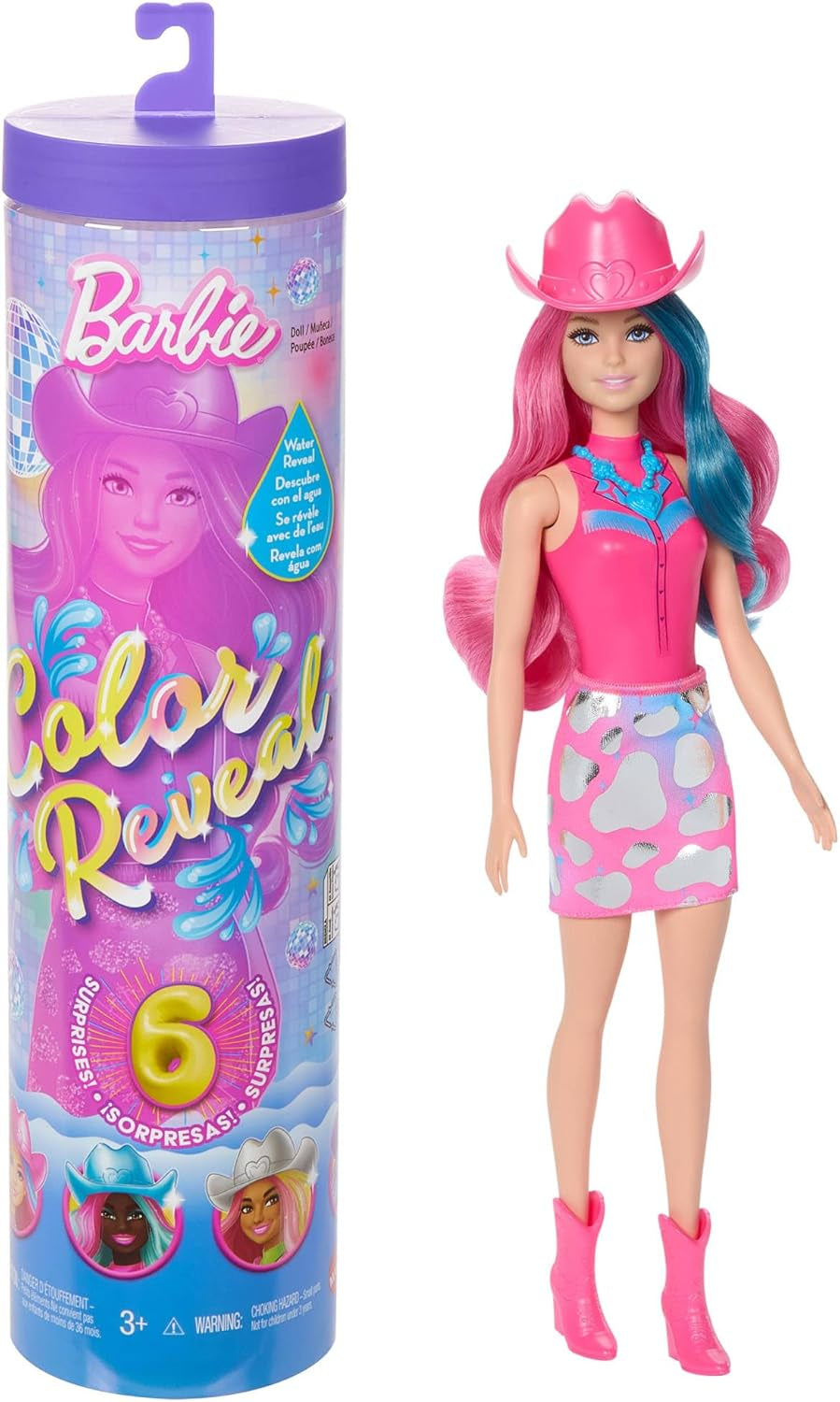 Barbie Color Reveal Fashion Doll e Accessori con 6 Sorprese, Serie Disco Star con Glitter Metallici e Top Cambia Colore (Gli stili possono variare), JCP01 Naty Shop Dolls Titolo predefinito