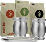 Set da tè Mate Bio ● 3 assortimenti Mate + 2 tazze Mate in acciaio inossidabile a doppia parete + 2 bombillas + istruzioni per la preparazione (nero)