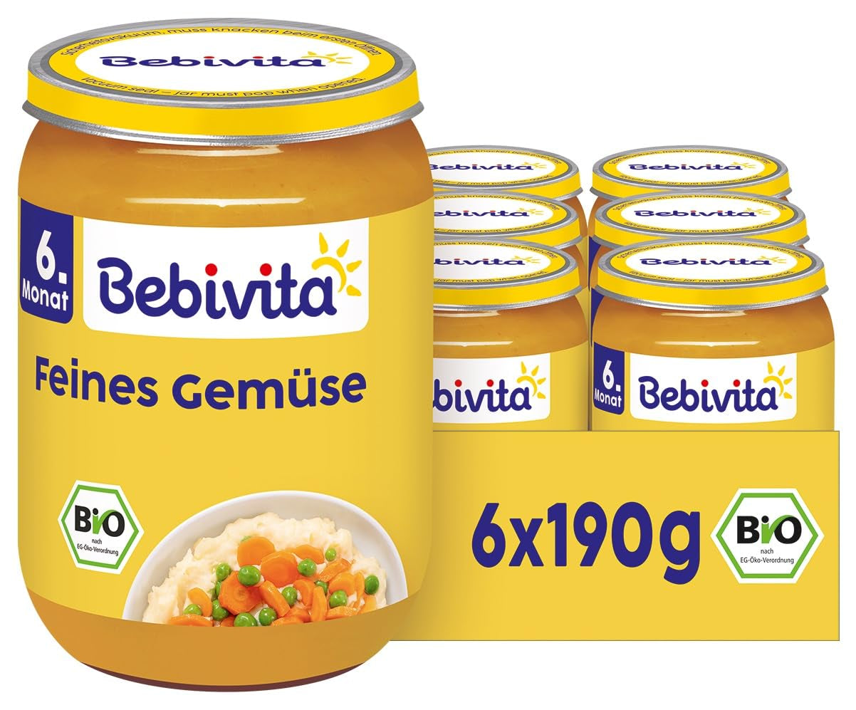 Verdure pregiate biologiche (6 x 190g), a partire da 6 mesi, senza sale aggiunto, il vasetto di verdure ideale per iniziare l'alimentazione complementare