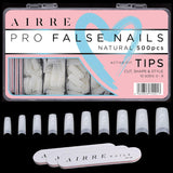 AIRRE 500 Unghie in gel professionali e 3 lime per scatola - (10 misure) Unghie finte French Half Moon, Uso in salone e a casa, Taglio, limatura e modellatura, Gel UV/LED, Smalto per unghie e Nail Art (Naturale)