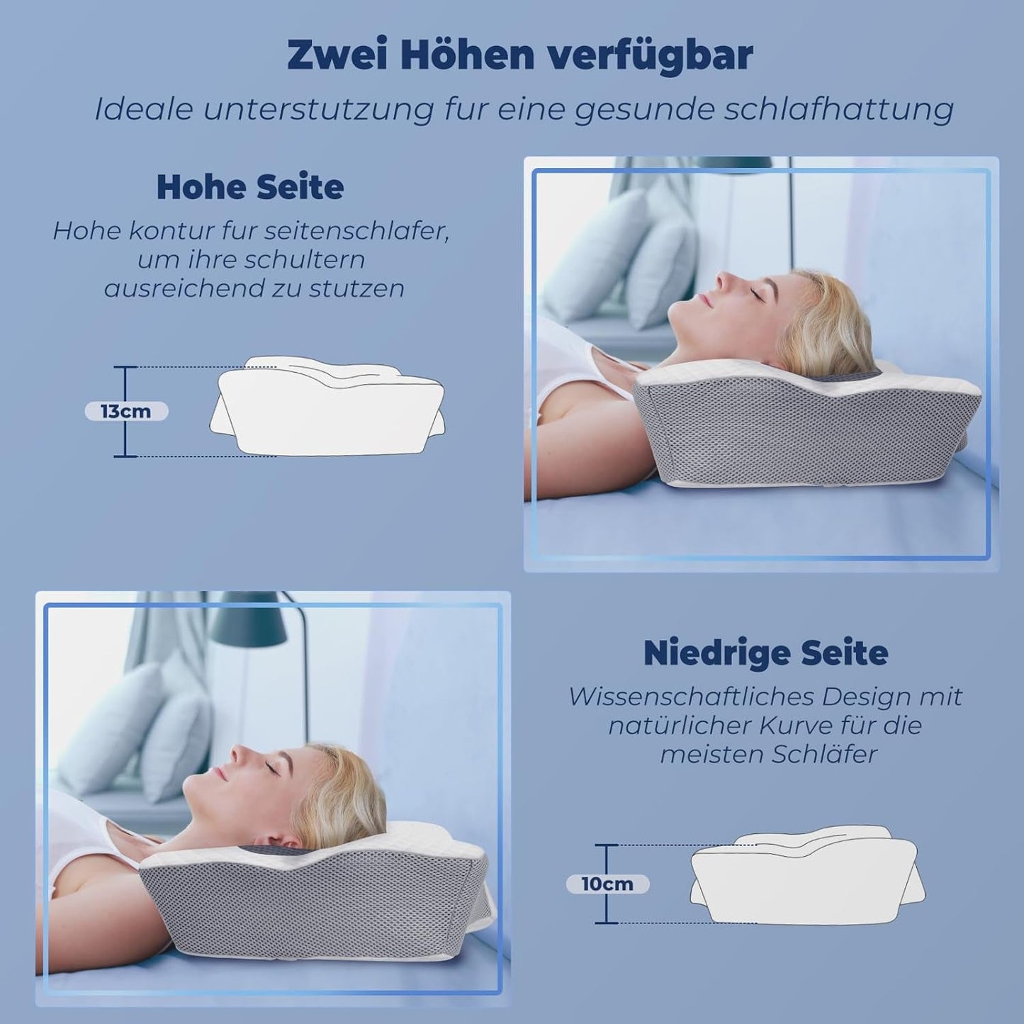 SAHEYER cuscino ortopedico cuscino di supporto per il collo cuscino per la testa, cuscino ergonomico per il collo cuscino per chi dorme sul fianco 60 X 40 X 13/11 cm cuscino in memory foam per chi dorme sul fianco, schiena e stomaco Cuscini ortopedici cervicali Naty Shop