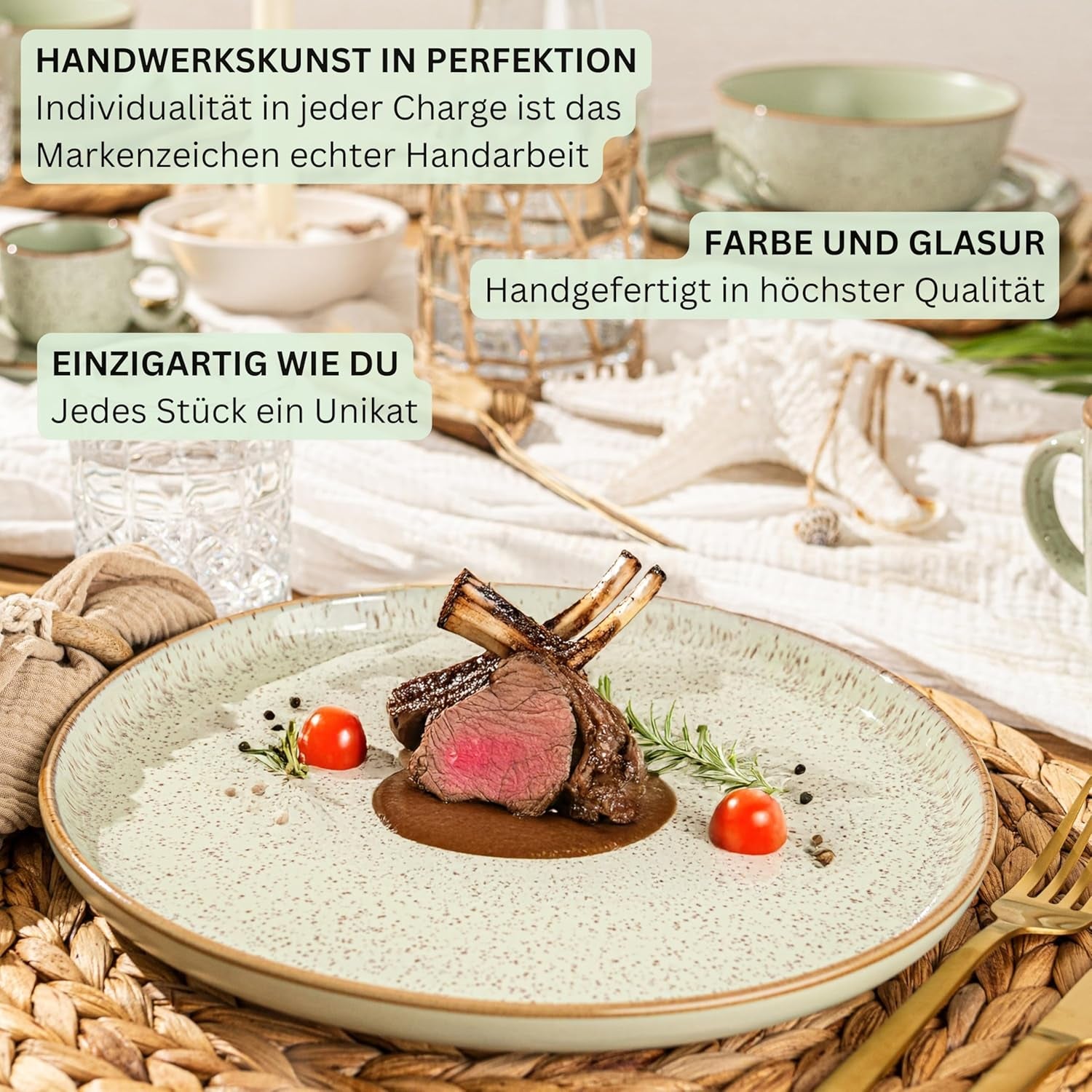 SÄNGER Rio Menta | Set di Stoviglie in Gres per 6, 6 Piatti, 6 Piatti da Dessert, 6 Ciotole, Verde Menta | LA COLLEZIONE DI VALORE
