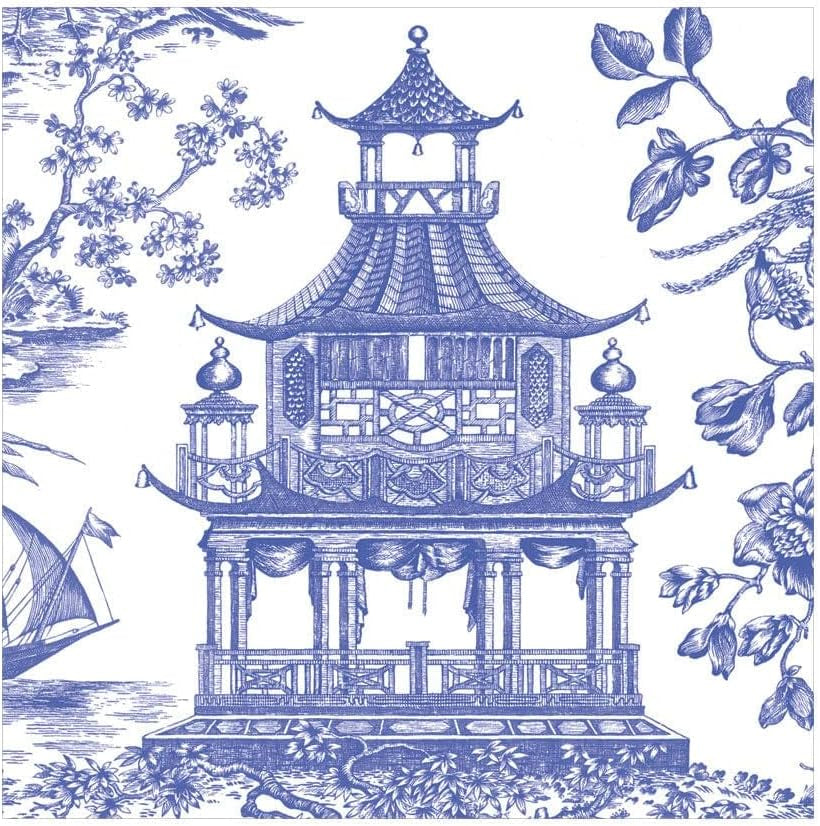 Toile Pagode Chinoiserie Tovaglioli da pranzo, blu, confezione da 20 pezzi