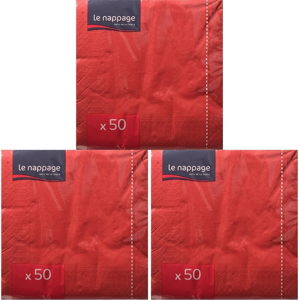 50 Fazzoletti Di Cotone, 33 X 33 Cm, 2 Veli, FSC Rosso, Cellulosa, 33 X 33 Cm (Confezione Da 3)